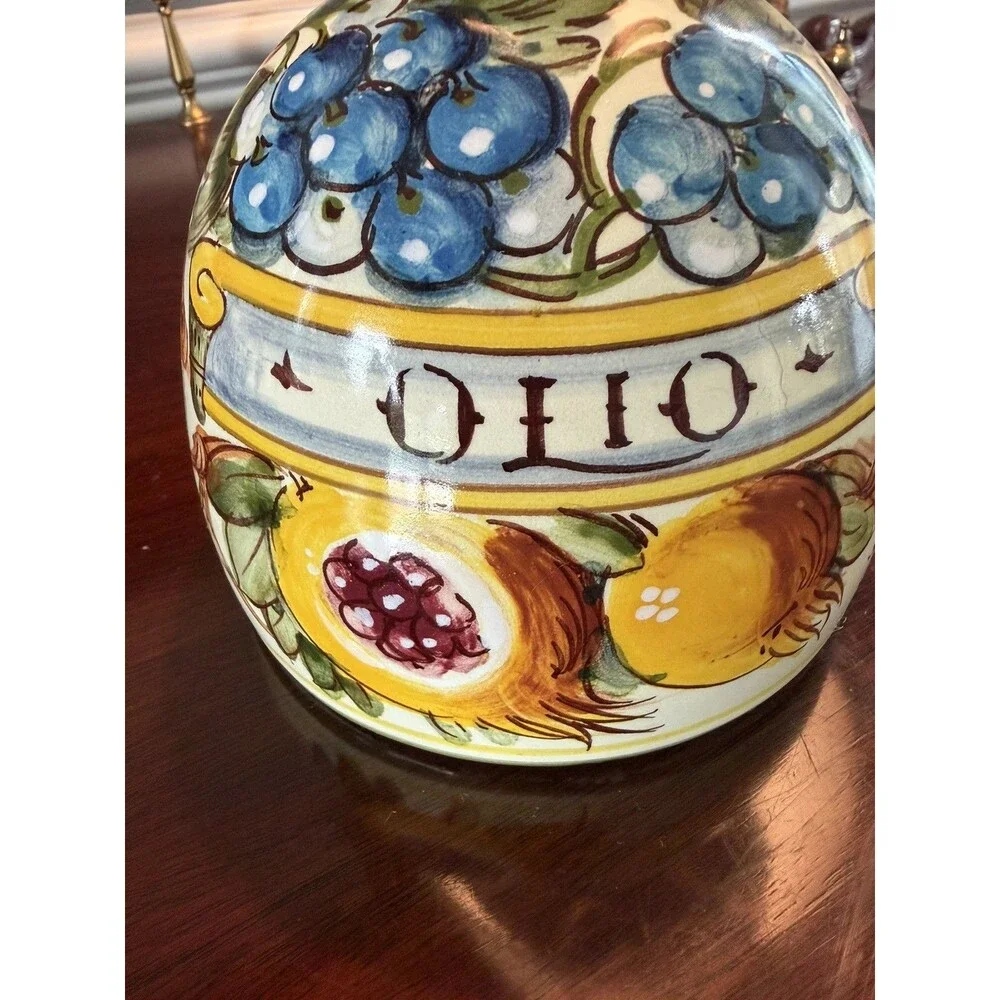 Vintage Ammannati Italy Hand-Painted Ceramic Olive Oil Dispenser Signed